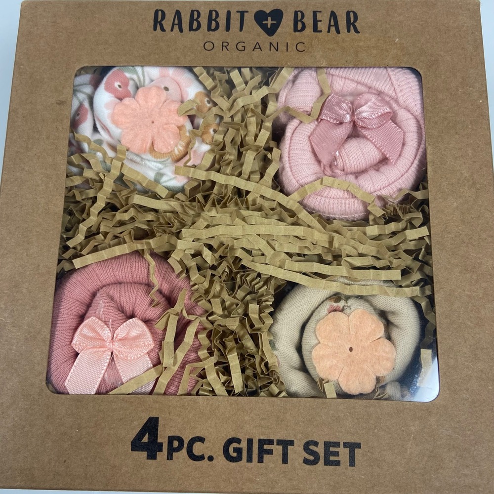 Rabbit + Bear Organic Baby‎ Girl 4pc Bodysuit Gift Set Pink Floral 0-3M G931H201